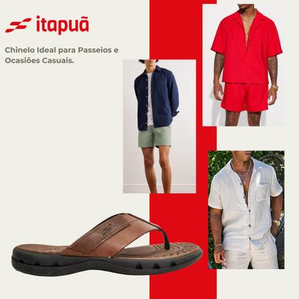 Imagem de Chinelo De Dedo Masculino Itapuã Couro Com Tiras Largas Conforto Verão Casual Dia a Dia Prático Macio