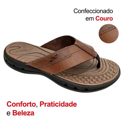 Imagem de Chinelo De Dedo Masculino Itapuã Couro Com Tiras Largas Conforto Verão Casual Dia a Dia Prático Macio