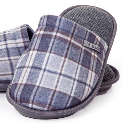 Imagem de Chinelo de Quarto Masculino Fechado Xadrez Azul Moletinho - 10.08.016