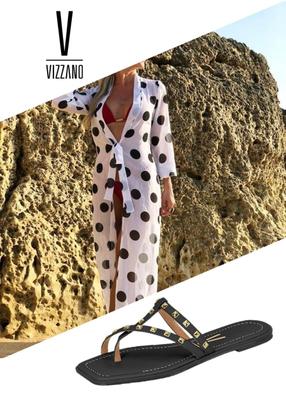 Imagem de Chinelo feminino de dedo Vizzano 6452.102 com spikes rasteirinha rasteira sem salto