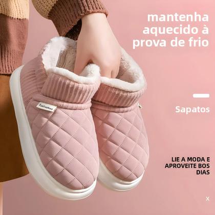 Imagem de Chinelo Feminino de Inverno com Sola Grossa Antiderrapante e Forro de Lã