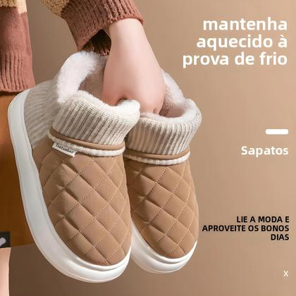 Imagem de Chinelo Feminino de Inverno com Sola Grossa Antiderrapante e Forro de Lã