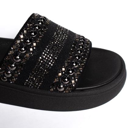 Imagem de Chinelo Feminino Moleca Flatform Slide Pedrarias Preto