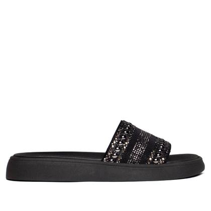 Imagem de Chinelo Feminino Moleca Flatform Slide Pedrarias Preto
