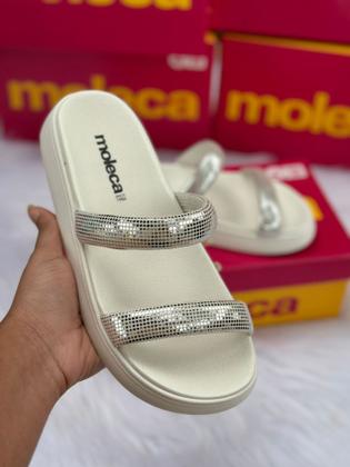 Imagem de Chinelo Feminino Sandália Moleca Strass Brilhosa Papete Flat 5469.121