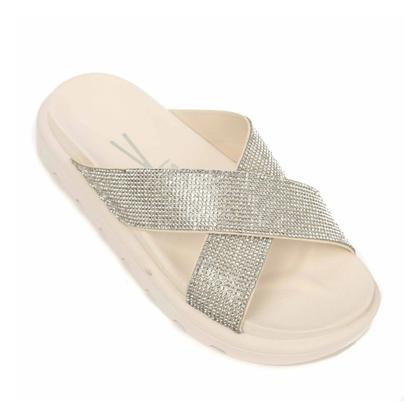 Imagem de Chinelo Feminino Vizzano Tiras Cruzadas Strass Branco - 6459