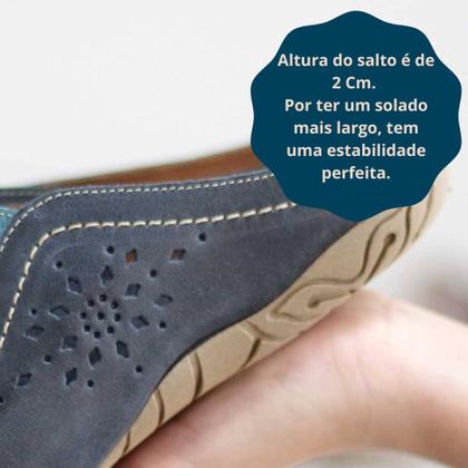 Imagem de Chinelo Feminino Zambeze Azul Rasteiro Em Couro Retrô Vintage Confortável 495