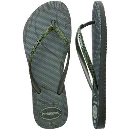 Imagem de Chinelo Havaianas Slim Glitter Edge Feminino - Verde Oliva - 33/34