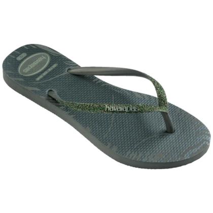 Imagem de Chinelo Havaianas Slim Glitter Edge Feminino - Verde Oliva - 33/34