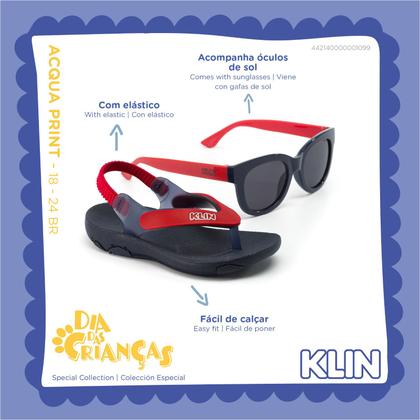 Imagem de Chinelo Infantil Acqua Print Azul Com Óculos De Sol Klin