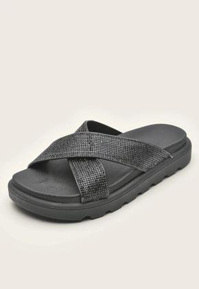 Imagem de Chinelo Papete Slide Strass Tratorada Tira em X Feminina Vizzano 6959.122