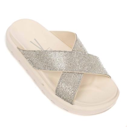 Imagem de Chinelo Papete Slide Strass Tratorada Tira em X Feminina Vizzano 6959.122