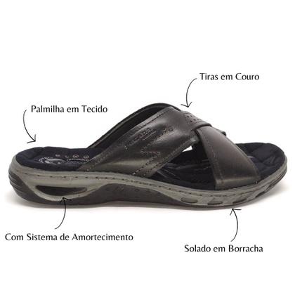 Imagem de Chinelo Pegada Masculino Couro Amortech Tira Cruzada 131661