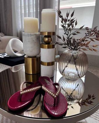 Imagem de Chinelo Sandália Rasteirinha Feminina Artesanal Com Pérolas Arraso