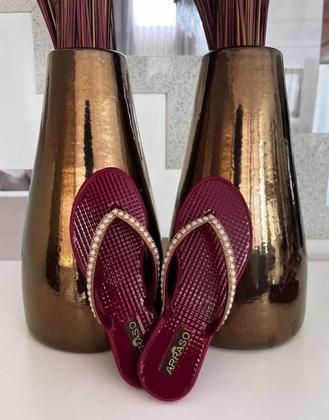 Imagem de Chinelo Sandália Rasteirinha Feminina Artesanal Com Pérolas Arraso