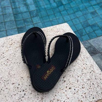 Imagem de Chinelo Sandália Rasteirinha Feminina Artesanal Com Pérolas Arraso