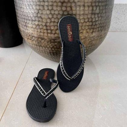 Imagem de Chinelo Sandália Rasteirinha Feminina Artesanal Com Pérolas Arraso