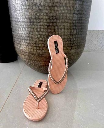 Imagem de Chinelo Sandália Rasteirinha Feminina Artesanal Com Pérolas Arraso