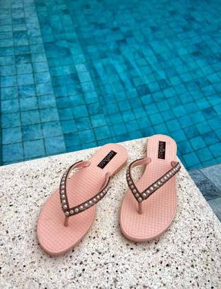 Imagem de Chinelo Sandália Rasteirinha Feminina Artesanal Com Pérolas Arraso