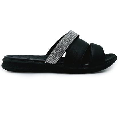 Imagem de Chinelo Slide Couro Strass Amortecedor Palmilha Massageadora
