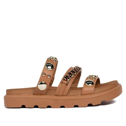 Imagem de Chinelo Slide Feminino Vizzano com Corrente e Metais Caramelo