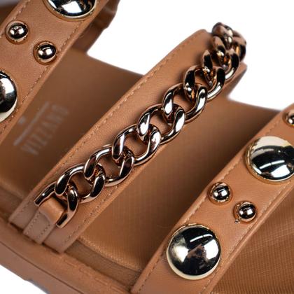 Imagem de Chinelo Slide Feminino Vizzano com Corrente e Metais Caramelo