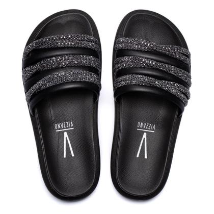 Imagem de Chinelo Slide Feminino Vizzano Flatform com Tiras Brilhosas Preto