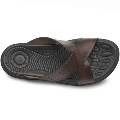 Imagem de Chinelo Slide Masculino Em Couro Pegada - Pinhão
