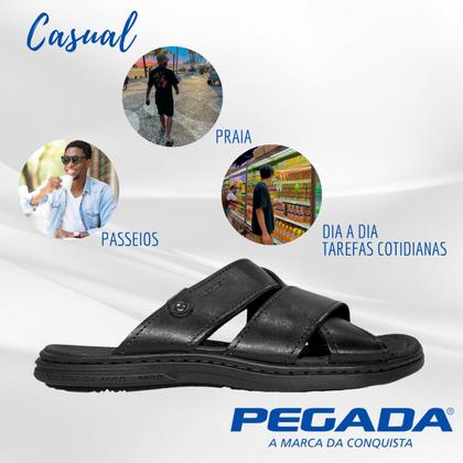 Imagem de Chinelo Slide Masculino Pegada Tiras Couro 131285