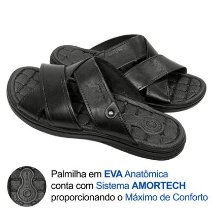 Imagem de Chinelo Slide Masculino Pegada Tiras Couro 131285