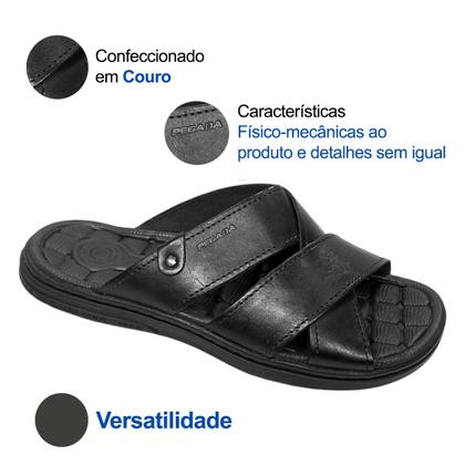 Imagem de Chinelo Slide Masculino Pegada Tiras Couro 131285