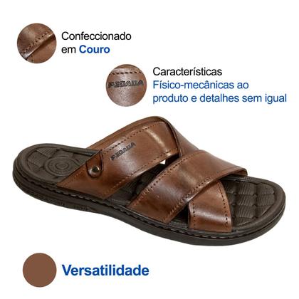 Imagem de Chinelo Slide Masculino Pegada Tiras Couro 131285