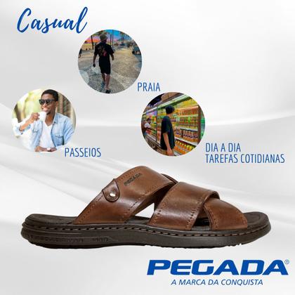 Imagem de Chinelo Slide Masculino Pegada Tiras Couro 131285
