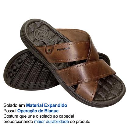 Imagem de Chinelo Slide Masculino Pegada Tiras Couro 131285