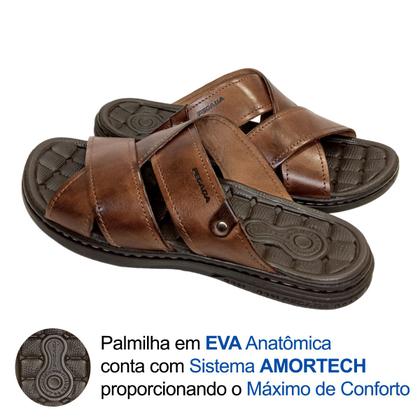 Imagem de Chinelo Slide Masculino Pegada Tiras Couro 131285