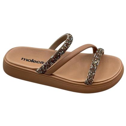 Imagem de Chinelo Slide Rasteira Tiras Strass Moleca 5469.121.2542