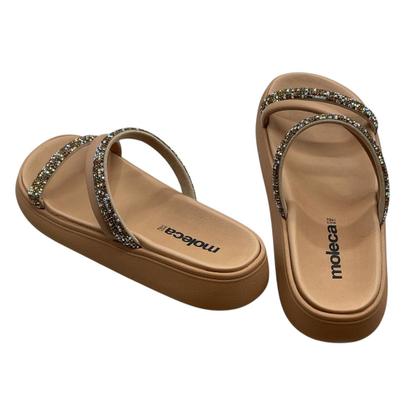 Imagem de Chinelo Slide Rasteira Tiras Strass Moleca 5469.121.2542