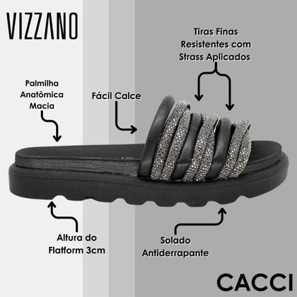 Imagem de Chinelo Slide Tiras Brilho Strass Tratorada Vizzano