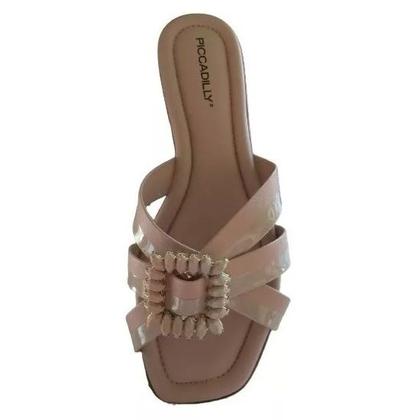 Imagem de Chinelo / tamanco piccadilly rasteiro com fivela verniz bege