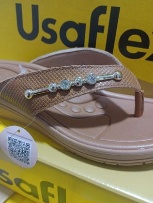 Imagem de Chinelo Usaflex Anabela Couro Rosa Detalhe com Strass AK0507001