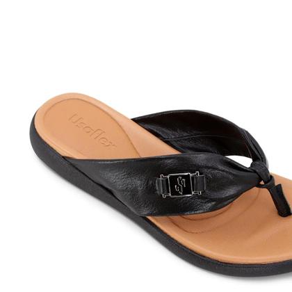 Imagem de Chinelo Usaflex Couro Preto Rasteiro Monograma