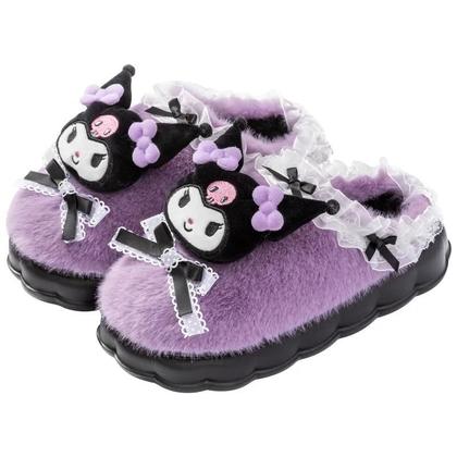 Imagem de Chinelos De Pelúcia Kawaii Sanrio Kuromi Quentes Com Solado Grosso Antiderrapante De Algodão Para