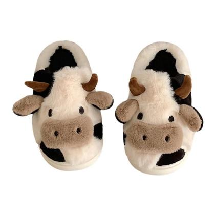 Imagem de Chinelos De Pelúcia Unissex De Inverno Quentes Com Desenho De Vaca, Antiderrapantes, Para Uso