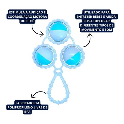 Imagem de Chocalho De Bebê Azul Infantil Menino 3 Bolinhas Tradicional