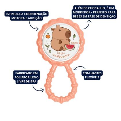 Imagem de Chocalho Mordedor para Bebê Macio Flexível Rosa Capivara BabyGo