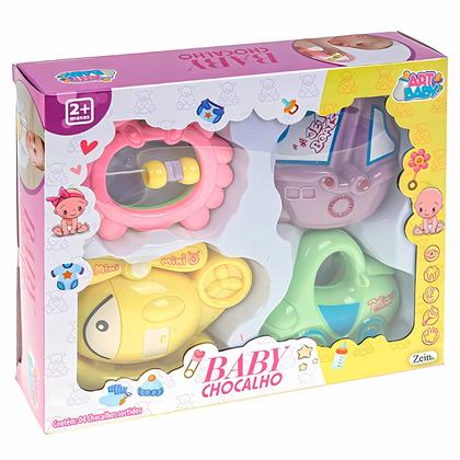 Imagem de Chocalhos Baby Educativo Sensorial Colorido Interativo Kit Com 4 Peças