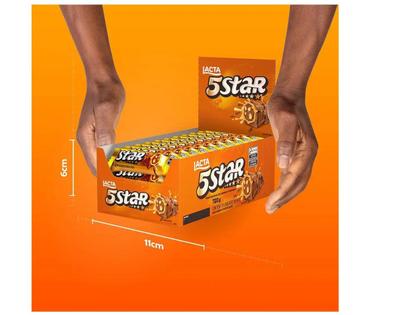 Imagem de Chocolate 5 Star Recheado com Caramelo e Biscoito Display com 18 Unidades de 40g Lacta