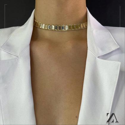 Imagem de Choker Corrente Detalhe Formato Retangular Lisa