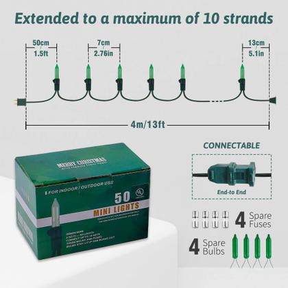 Imagem de Christmas String Lights woohaha, pacote com 2, 50 verdes, mini 4 m