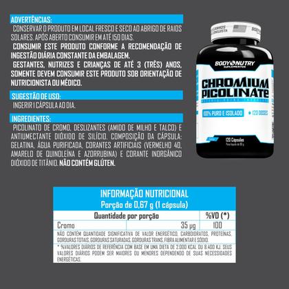 Imagem de Chromium Picolinate Picolinato de Cromo Puro Pote 120 Capsulas Suplemento Mineral Sem Sabor Importado Original